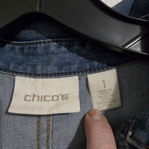 Chico's Cotton Jean Shirt Jacket Women's Size 1(M) 3/4 Sleeve Blue Button Boho - Picture 8 of 11